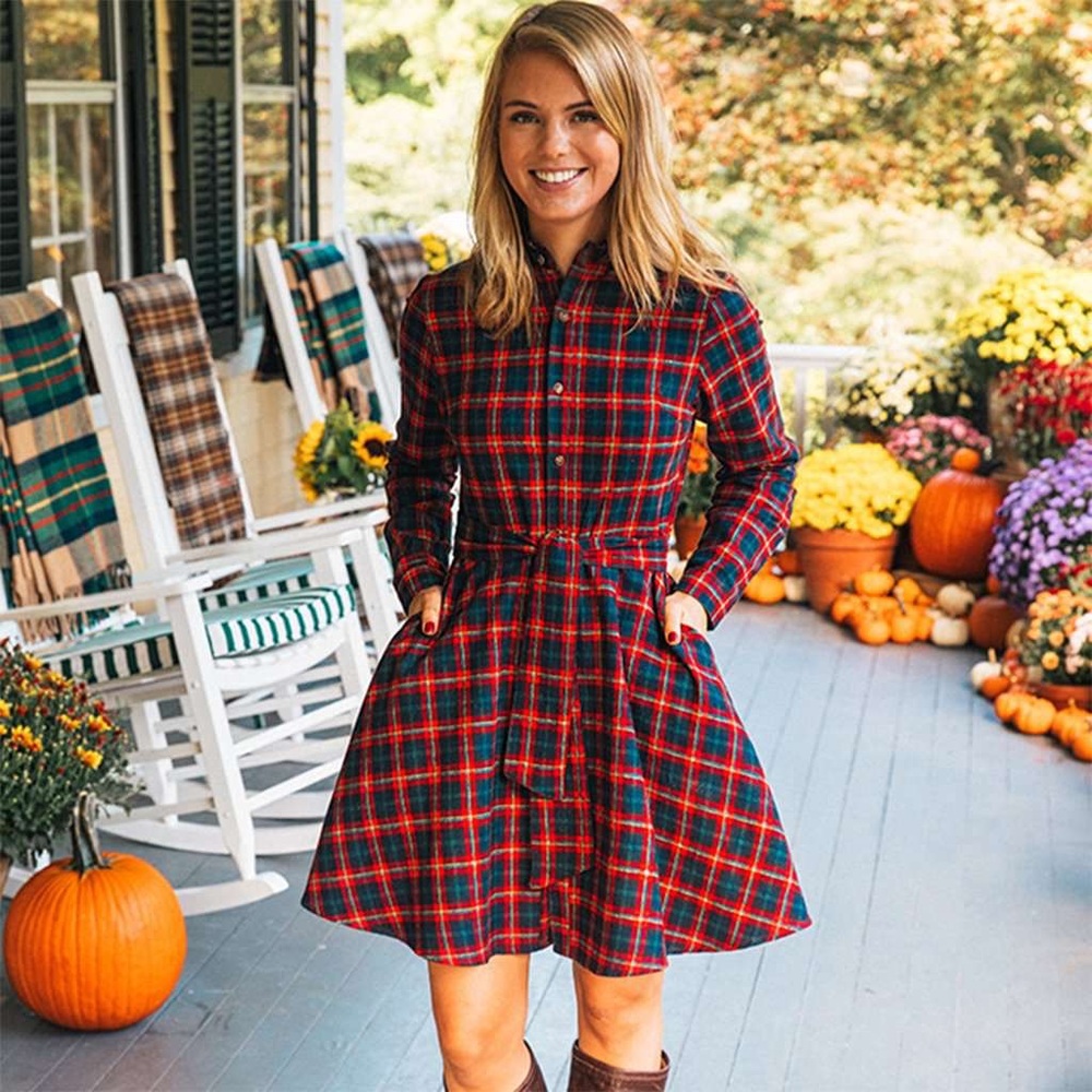 Kiel James Patrick Red and Navy Plaid Shirt Dress
